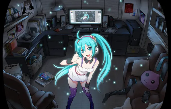 Nintendo, game, headphones, miku, hatsune, doll, console, Computer