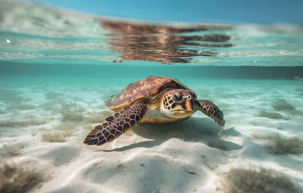 Sea, the ocean, turtle, underwater world, sea turtle, AI art, neural network