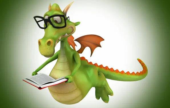 Wings, crocodile, glasses, book, reading