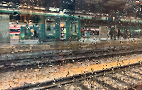 Wet, glass, drops, macro, station