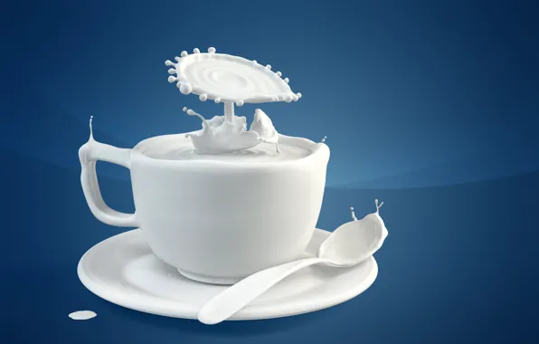 Splash, milk, spoon, Cup, saucer