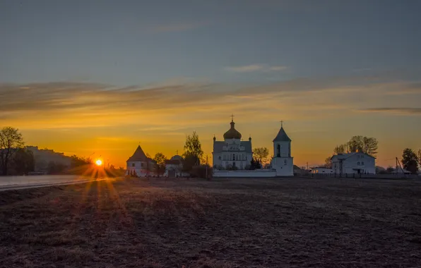 The sun, sunrise, dawn, spring, temple, architecture