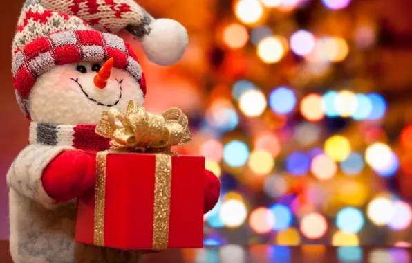 Lights, box, tree, new year, Christmas, snowman