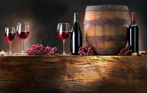 Wine, grapes, barrel