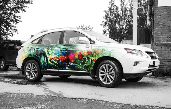 Flowers, bright, harp, lexus, airbrushing, floral arrangement, nymph, Muse