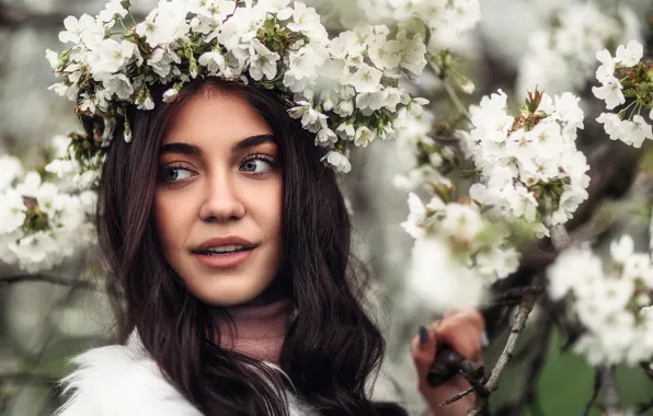 Look, girl, smile, hair, brunette, wreath, Chavdar Dimitrov, Deborah Penev