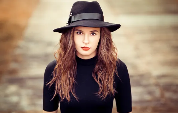Road, look, girl, face, pose, portrait, hat, brown hair