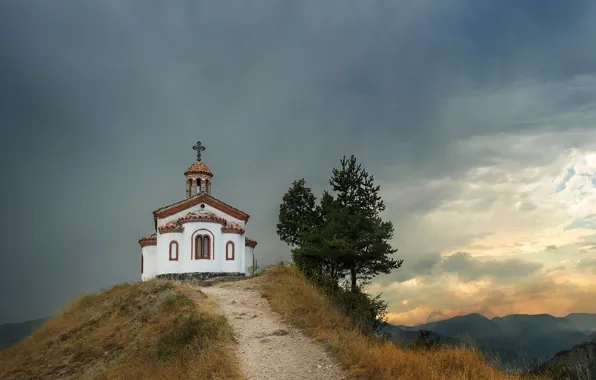 Picture landscape, nature, hill, track, chapel, Bulgaria, Ivan Georgiev