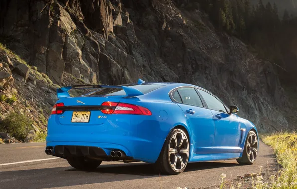 Picture road, ass, jaguar, blue, xfr-s