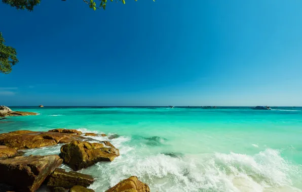 Picture tropics, sea, blue water, summer, beach, stones