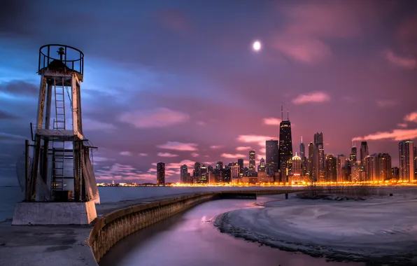 Night, the city, Chicago
