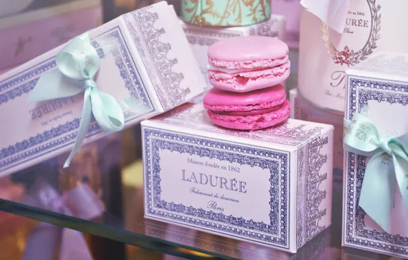 Box, cookies, pink, box, macaroon