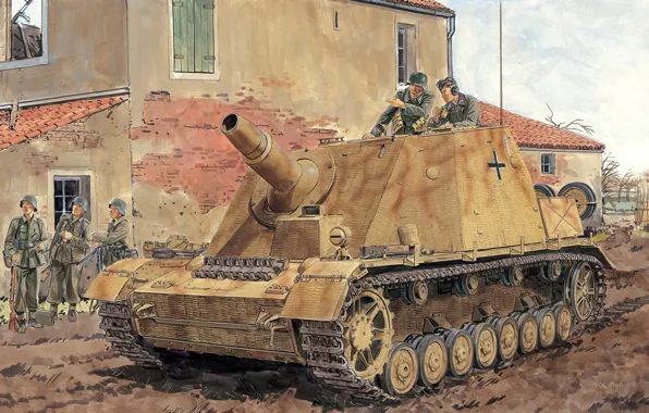 Road, weapons, figure, soldiers, installation, self-propelled artillery, German, The second world voinea
