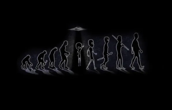 Picture people, UFO, monkey, Evolution, origin