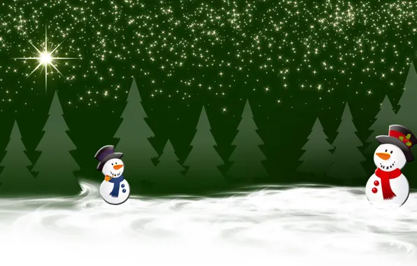Picture winter, forest, the sky, stars, snow, lights, holiday, two
