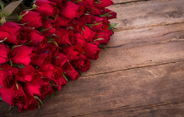 Roses, bouquet, red, wood, romantic, roses