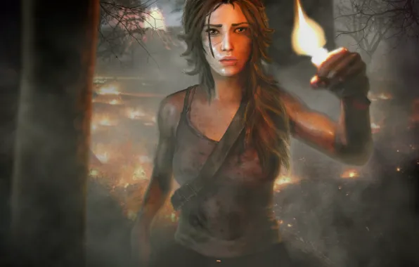 Picture forest, girl, fire, Tomb Raider, Tomb raider