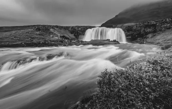 Nature, landscapes, Waterfall, black and white, neutal
