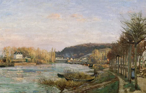 Picture landscape, river, picture, The Seine at Bougival, Camille Pissarro