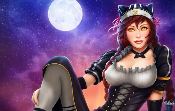 Picture girl, night, the moon, beauty, dress, Overlord, the full moon, art