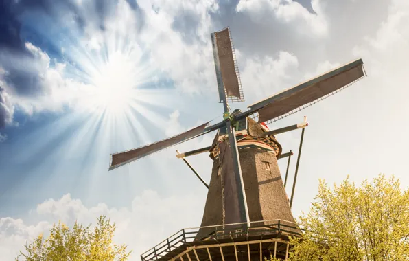 Picture field, the sky, mill