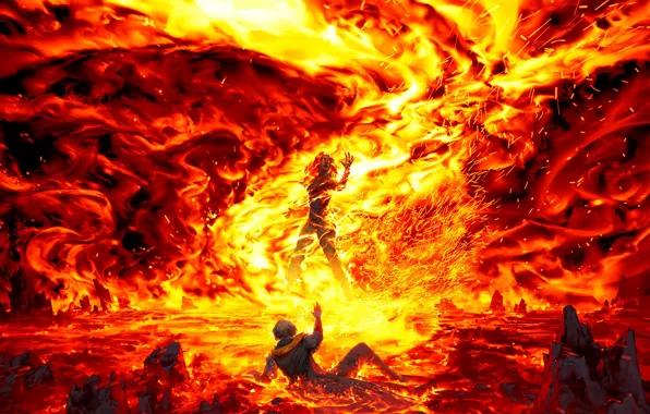 Picture lights, guy, fire girl