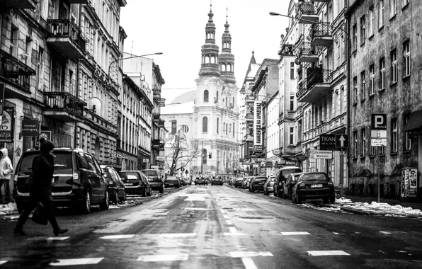 Road, machine, the city, people, street, home, Poland, the sidewalk