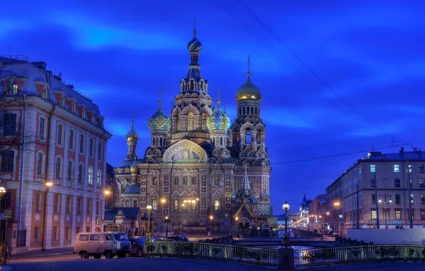 The sky, lights, home, the evening, lights, Saint Petersburg, Church, channel