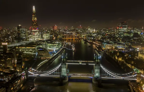 Night, bridge, the city, lights, London, UK, Tower Bridge, London