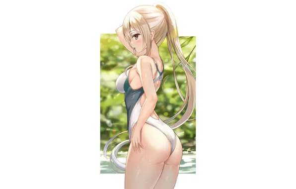 Green, girl, sexy, ass, forest, Anime, pretty, elf