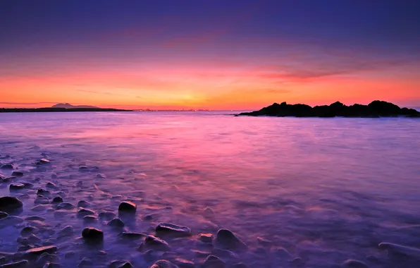 Picture sea, landscape, sunset, nature, stones, horizon