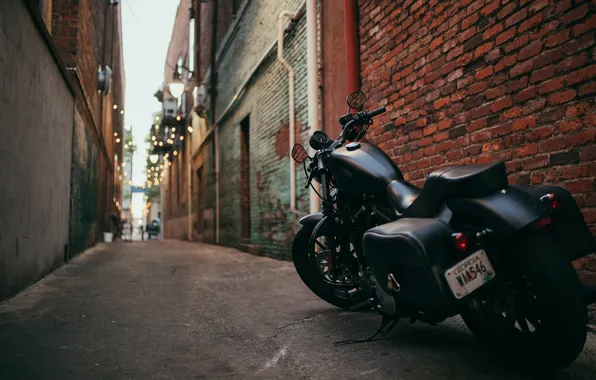 Brick, Harley Davidson, lane, black, motorcycle