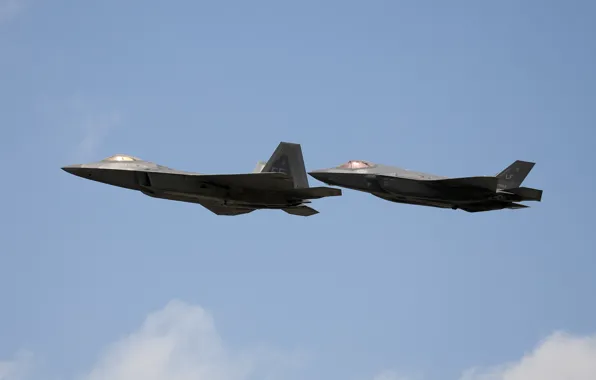 Picture flight, fighters, pair, F-22, F-35