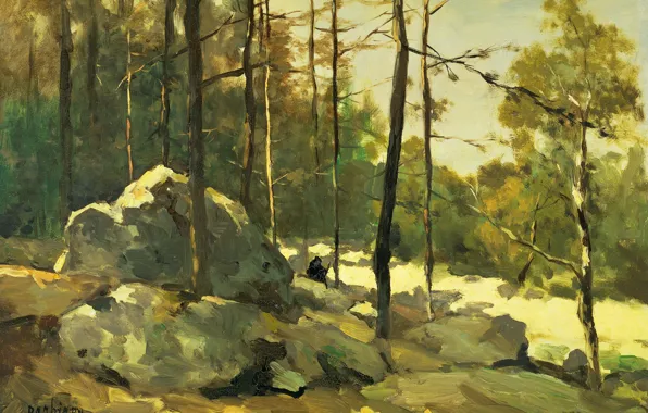 Picture trees, landscape, stones, oil, picture, canvas, Johan Hendrik Weissenbruch, The Forest Around The Town Of …