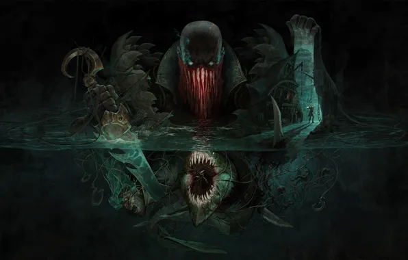 Water, Reflection, Fantasy, Art, Water, Jason Chan, League of Legends, Illustration