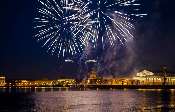Water, night, bridge, the city, lights, Peter, arrow, Saint Petersburg