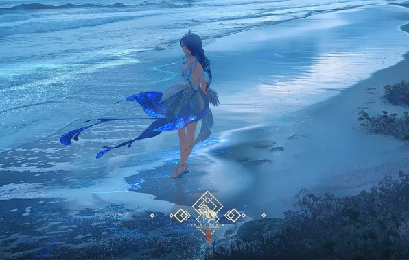 Picture sea, girl, Wuthering Waves, Shorekeeper