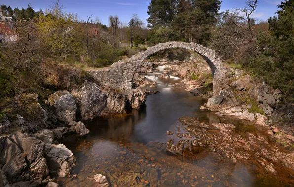 Bridge, nature, river, stream, Scotland