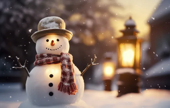 Winter, snow, Christmas, New year, snowman, Christmas, winter, snow