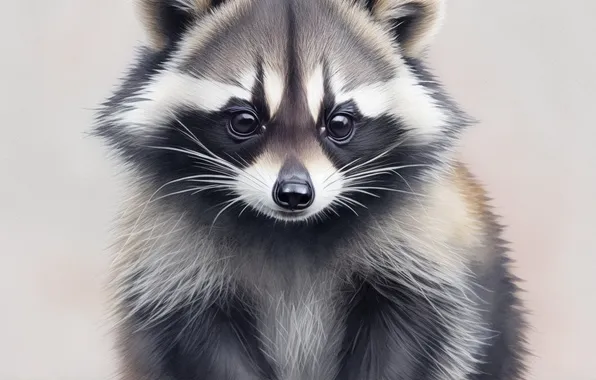 Grey, figure, fluffy, watercolor, raccoon, cute, cute, drawing