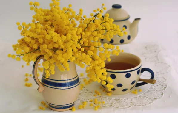 Style, tea, bouquet, mug, Cup, pitcher, Mimosa, Acacia silver