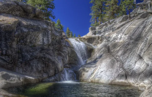 Forest, nature, rocks, waterfall, mountain river, Yosemite National Park