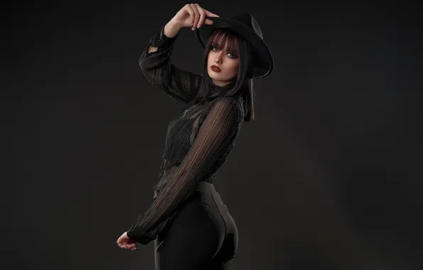Ass, girl, pose, hat, blouse, Sarah, pants