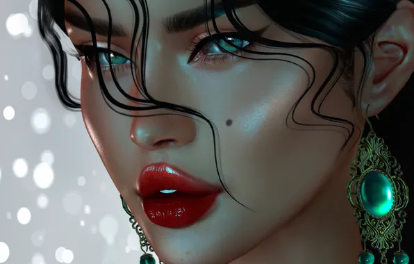 Girl, face, rendering, hair, lipstick, lips, beautiful