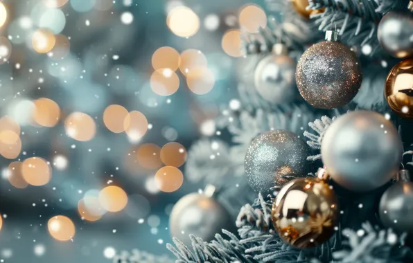 Balls, lights, lights, Shine, Christmas, New year, gold plated, needles