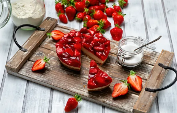 Picture table, strawberry, pie, cutting Board