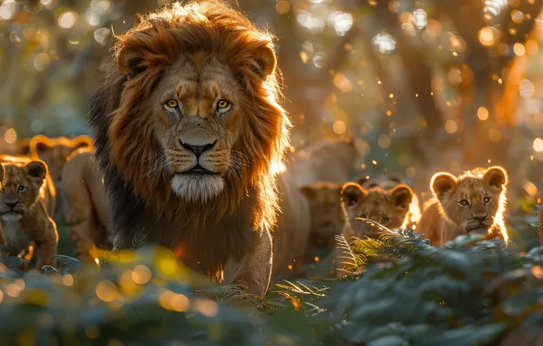 Kittens, Leo, Digital art, Predators, Cubs, Big Cats, AI art, The Art of Artificial Intelligence