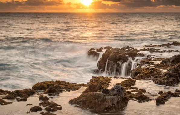 Picture sunset, stones, Hawaii, Hawaii, Mokolea Rock, Kailua Bay, Kailua Bay