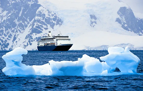 Picture ice, sea, mountains, ship, Glacier Bay
