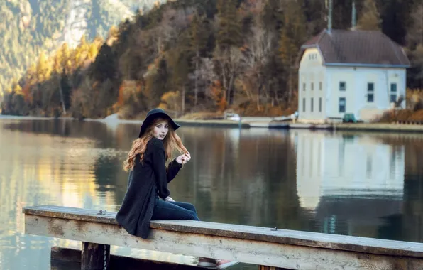 Picture girl, nature, lake